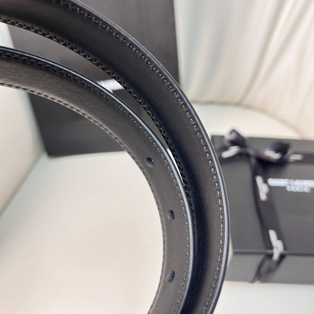 Saint Laurent Paris Leather Belt with Gold Buckle