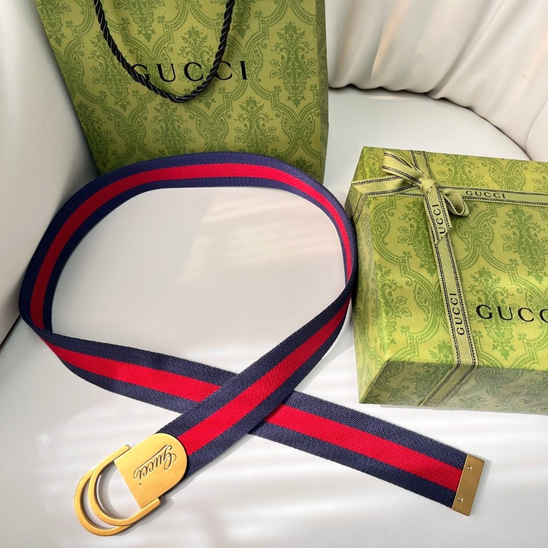 Gucci Web Stripe Canvas Belt with GG Buckle