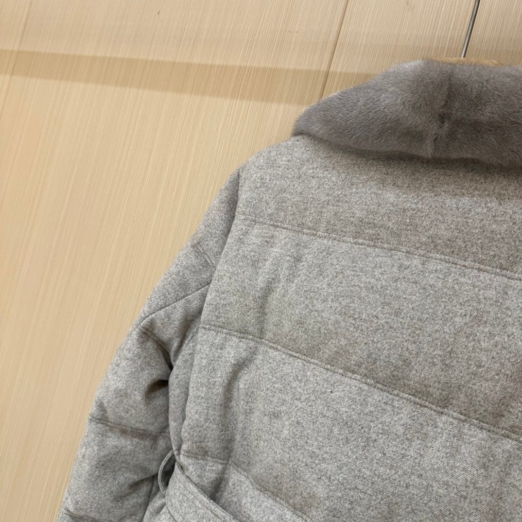 Gray Quilted Wool Blend Puffer Coat