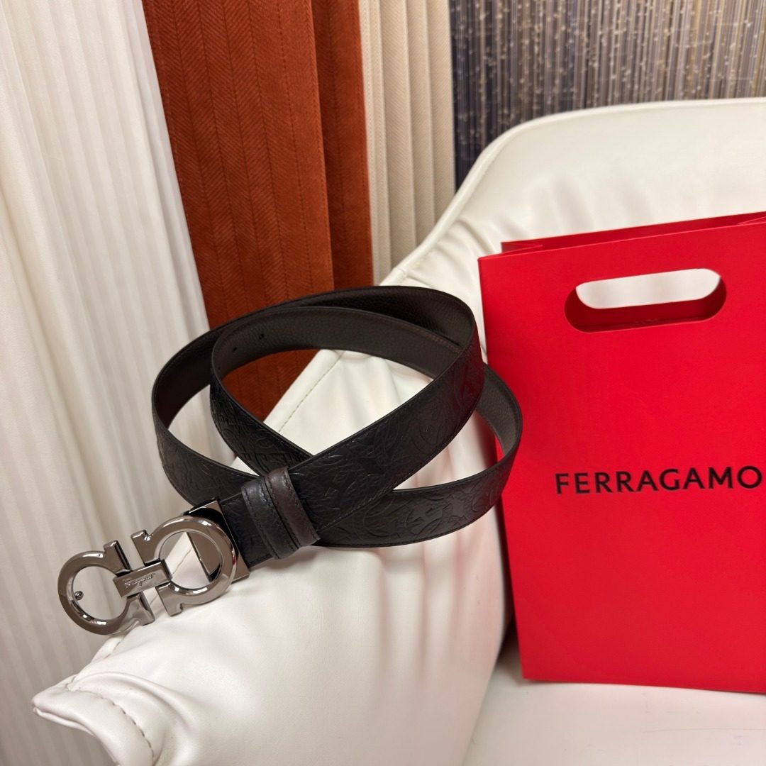 Ferragamo Gancini Leather Belt Black