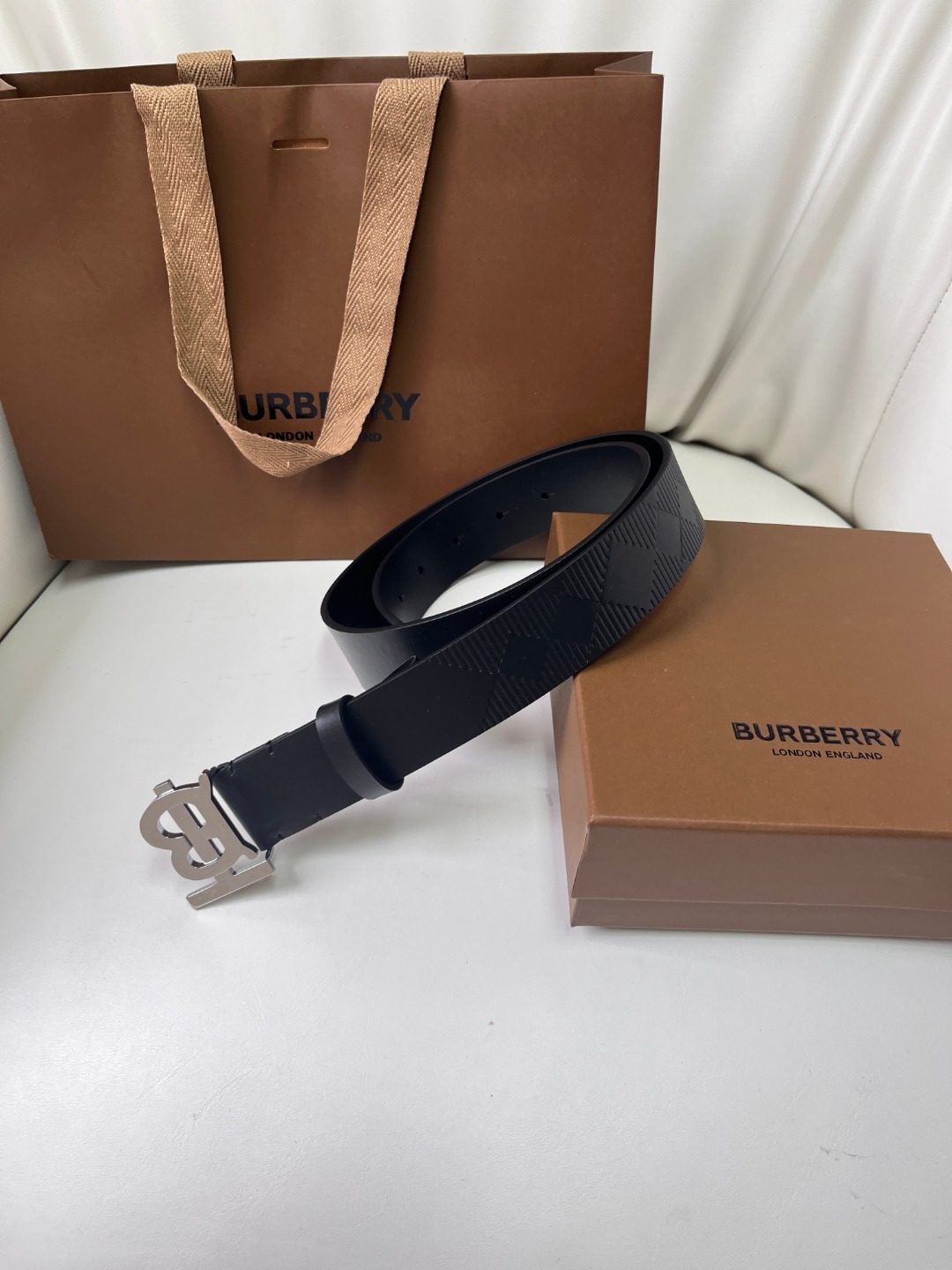 Burberry Monogram Leather Belt Black