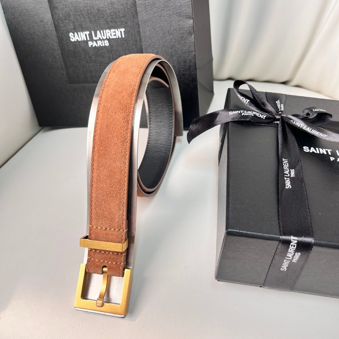 Saint Laurent Paris Reversible Suede Leather Belt