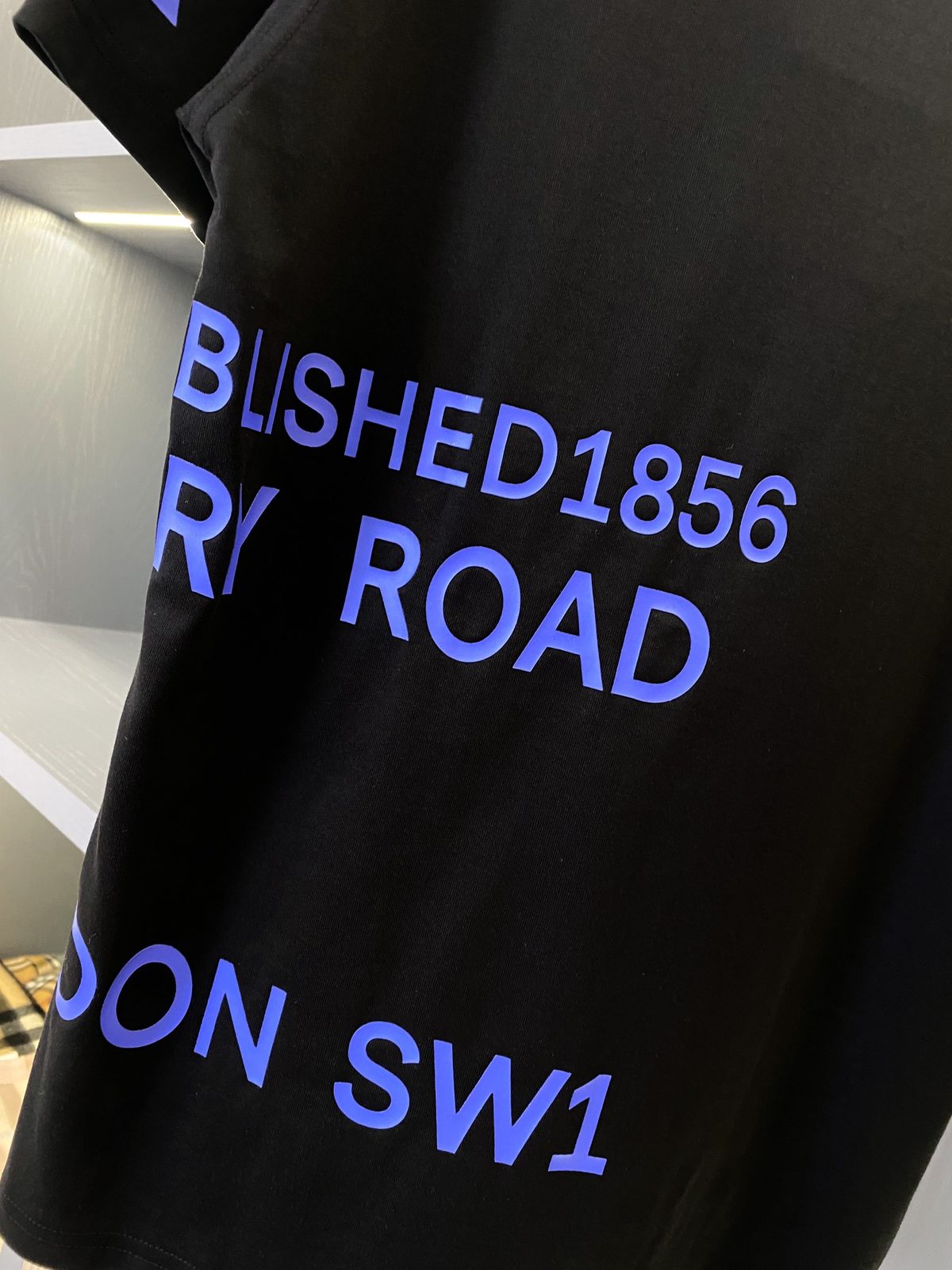 Black Crewneck T-Shirt with Address Print