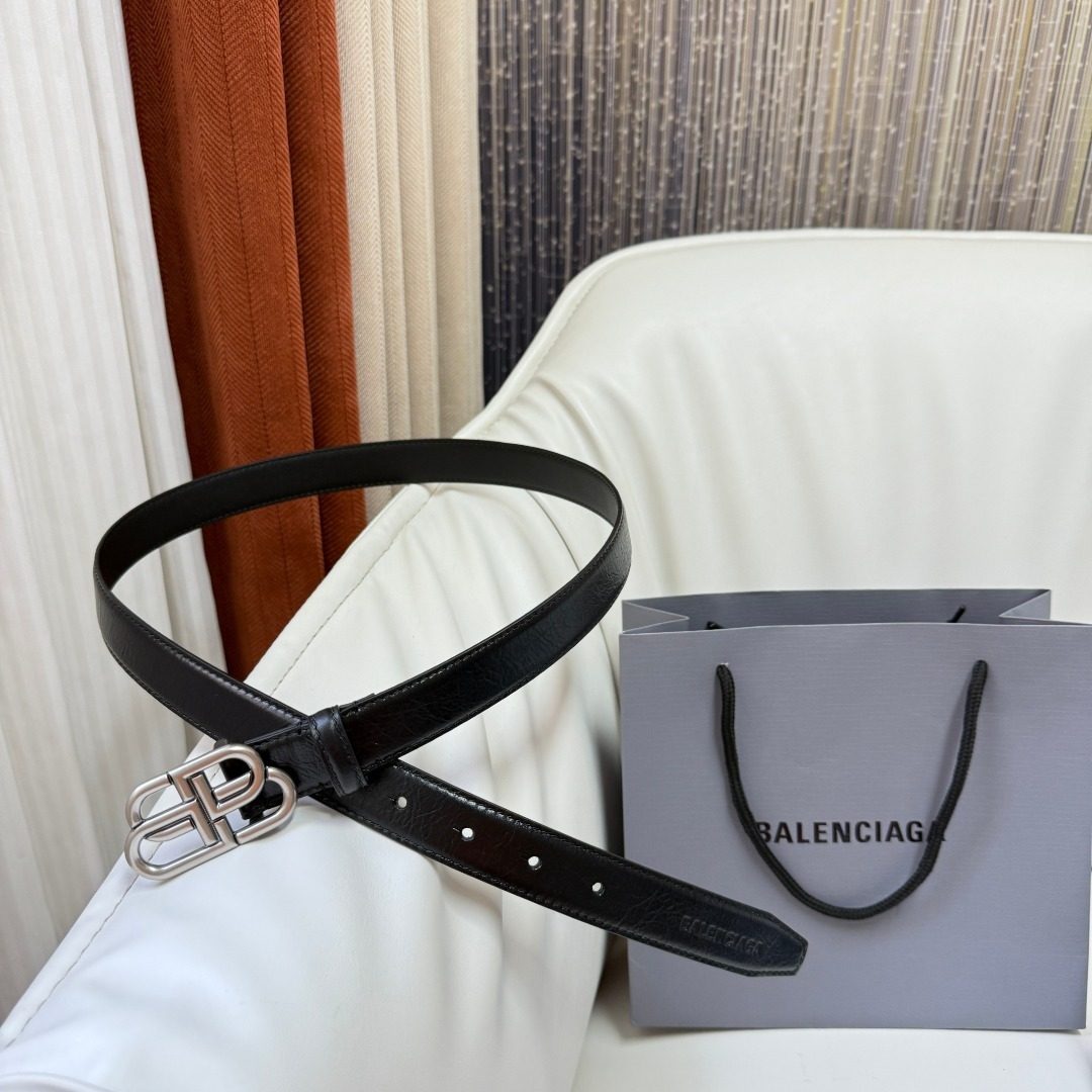 Balenciaga BB Logo Black Leather Belt