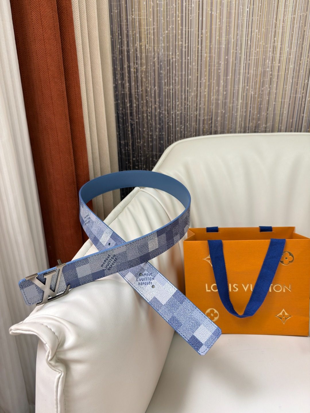 Louis Vuitton Damier Azur Leather Belt