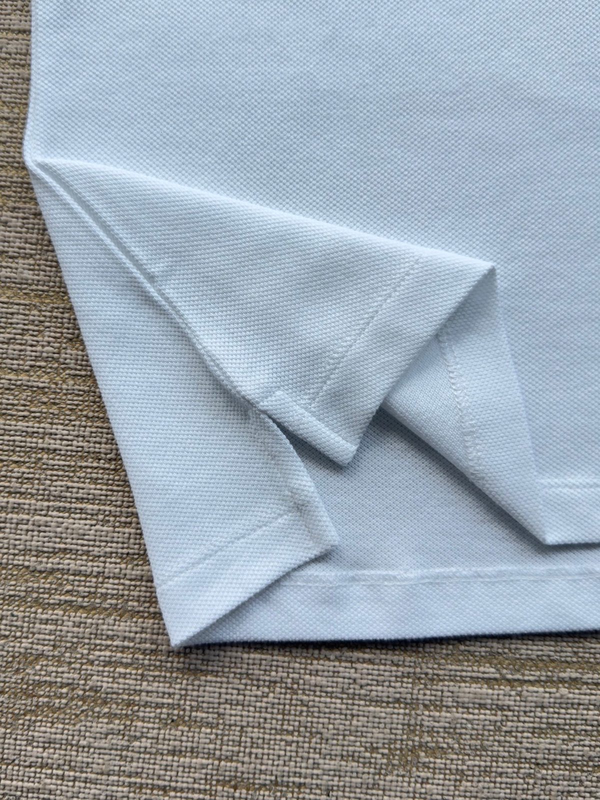 White Pique Polo Shirt with Striped Trim