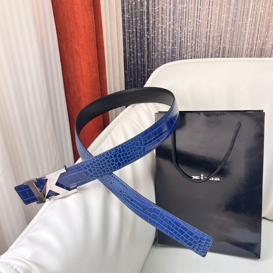 Kapa Crocodile Leather Belt Blue