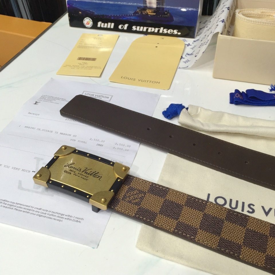 Louis Vuitton Damier Ebene Belt with Gold Buckle