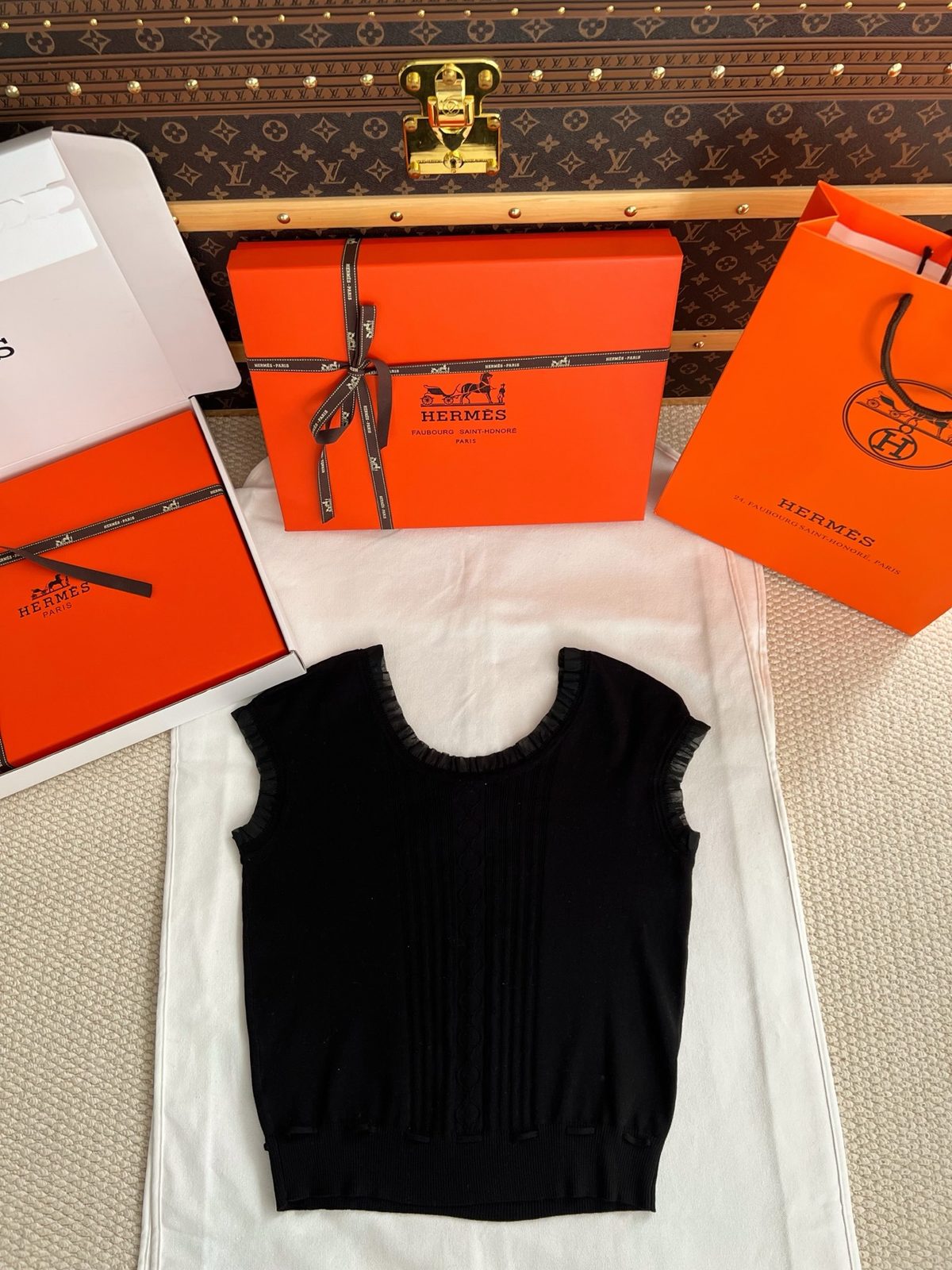 Hermès Black Ribbed Knit Tank Top