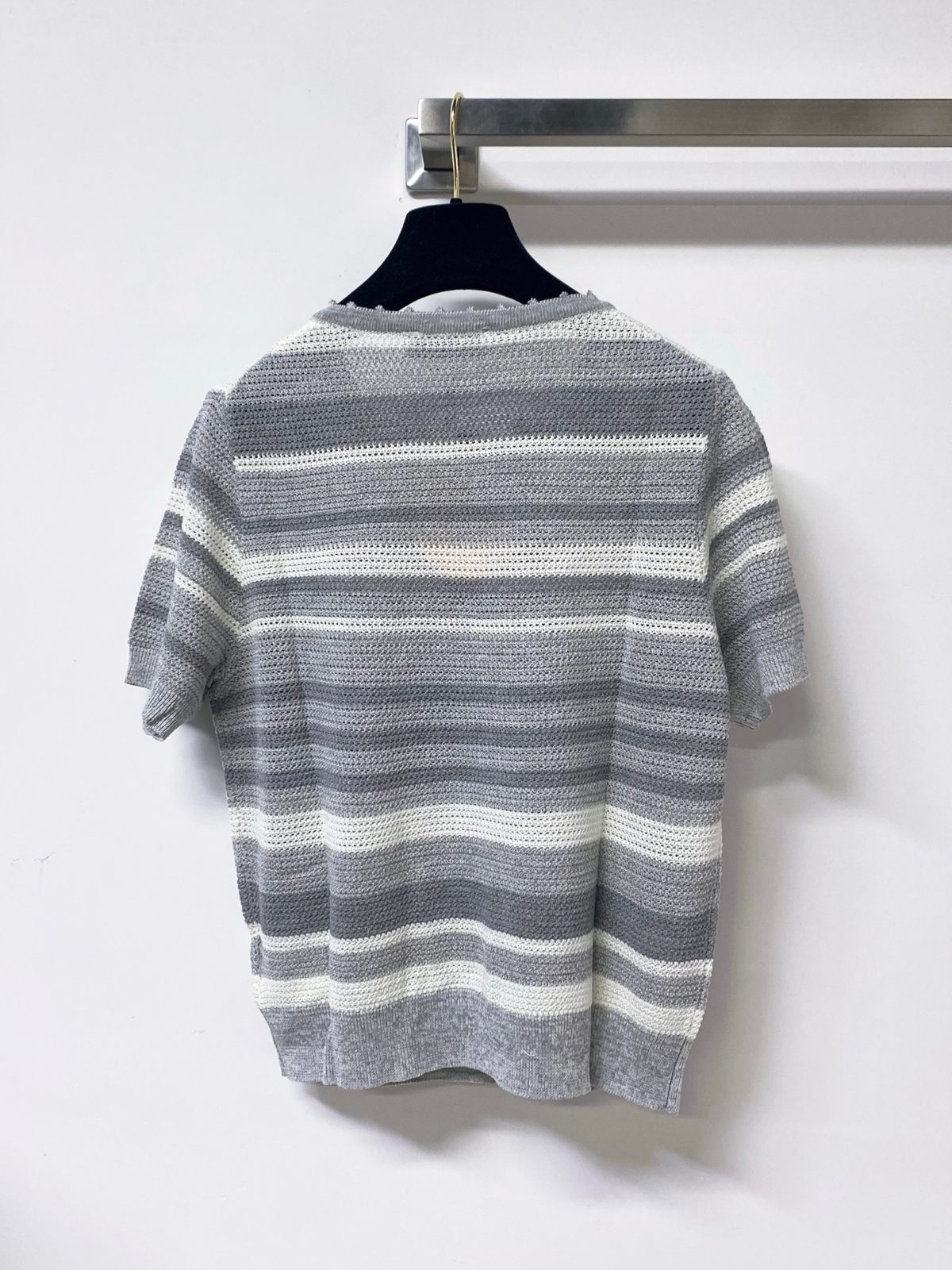 Miu Miu Striped Short Sleeve Knit T-Shirt