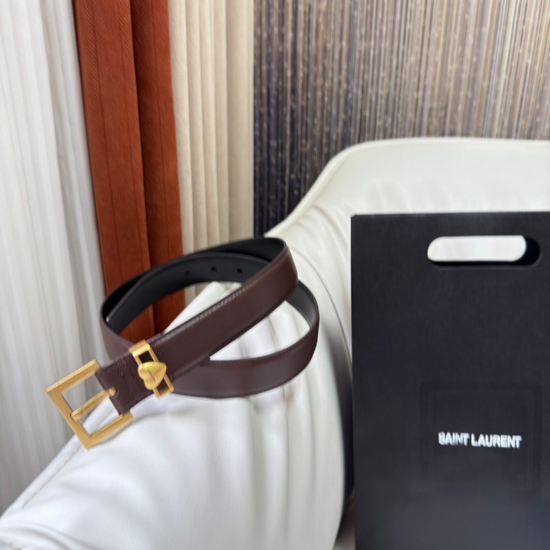 Saint Laurent Leather Belt with Gold Buckle
