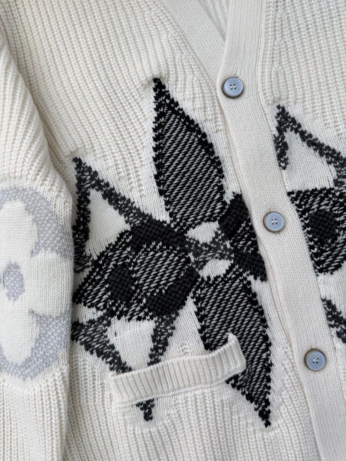 Cream Wool Blend Cardigan with Geometric Pattern