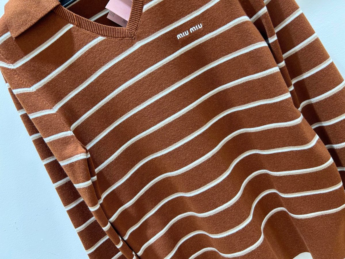 Miu Miu Striped Wool V-Neck Sweater