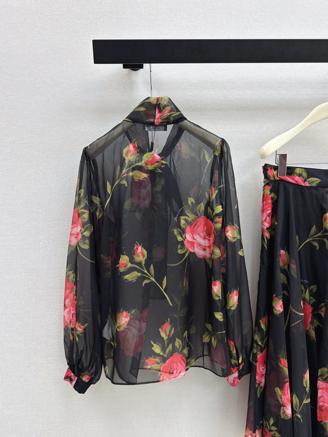 Floral Print Silk Tie Neck Blouse