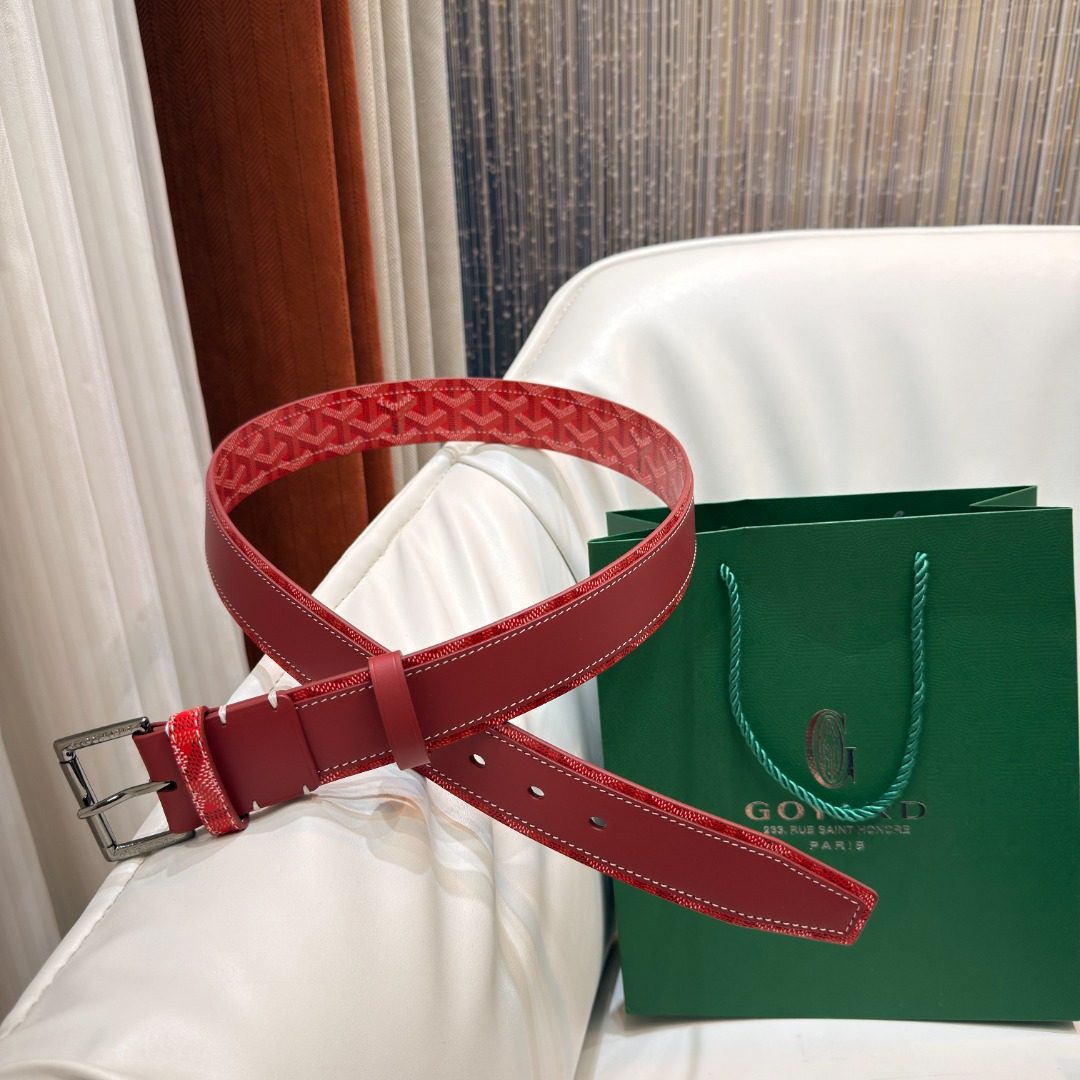 Goyard Monogram Canvas Leather Belt Red