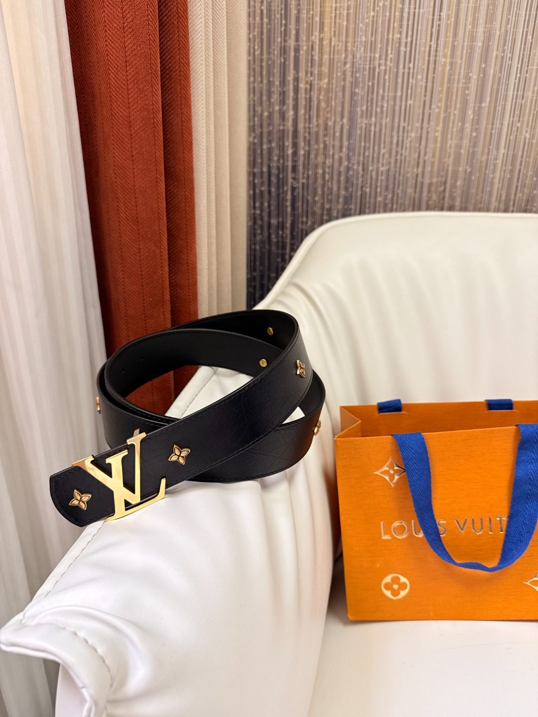 Louis Vuitton Black Leather LV Monogram Belt