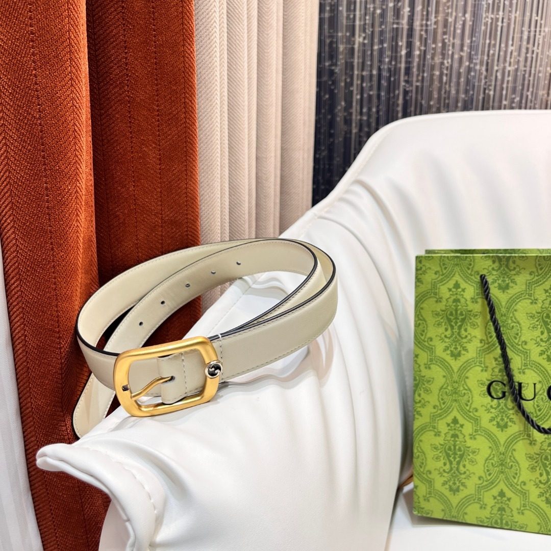 Gucci Leather Belt with Gold Buckle
