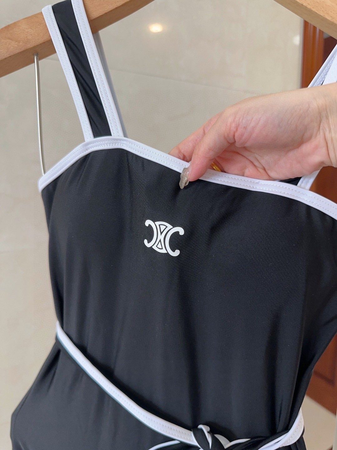 Celine Black and White Striped Sports Bra