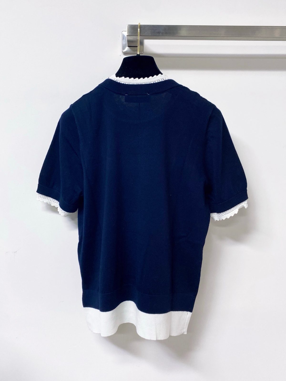 Navy Cotton Polo Shirt with White Trim
