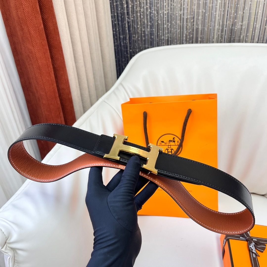 Hermès H Belt Reversible Leather Black Brown
