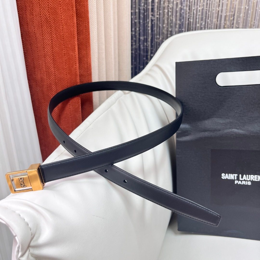 Saint Laurent Paris Leather Belt with Gold Buckle