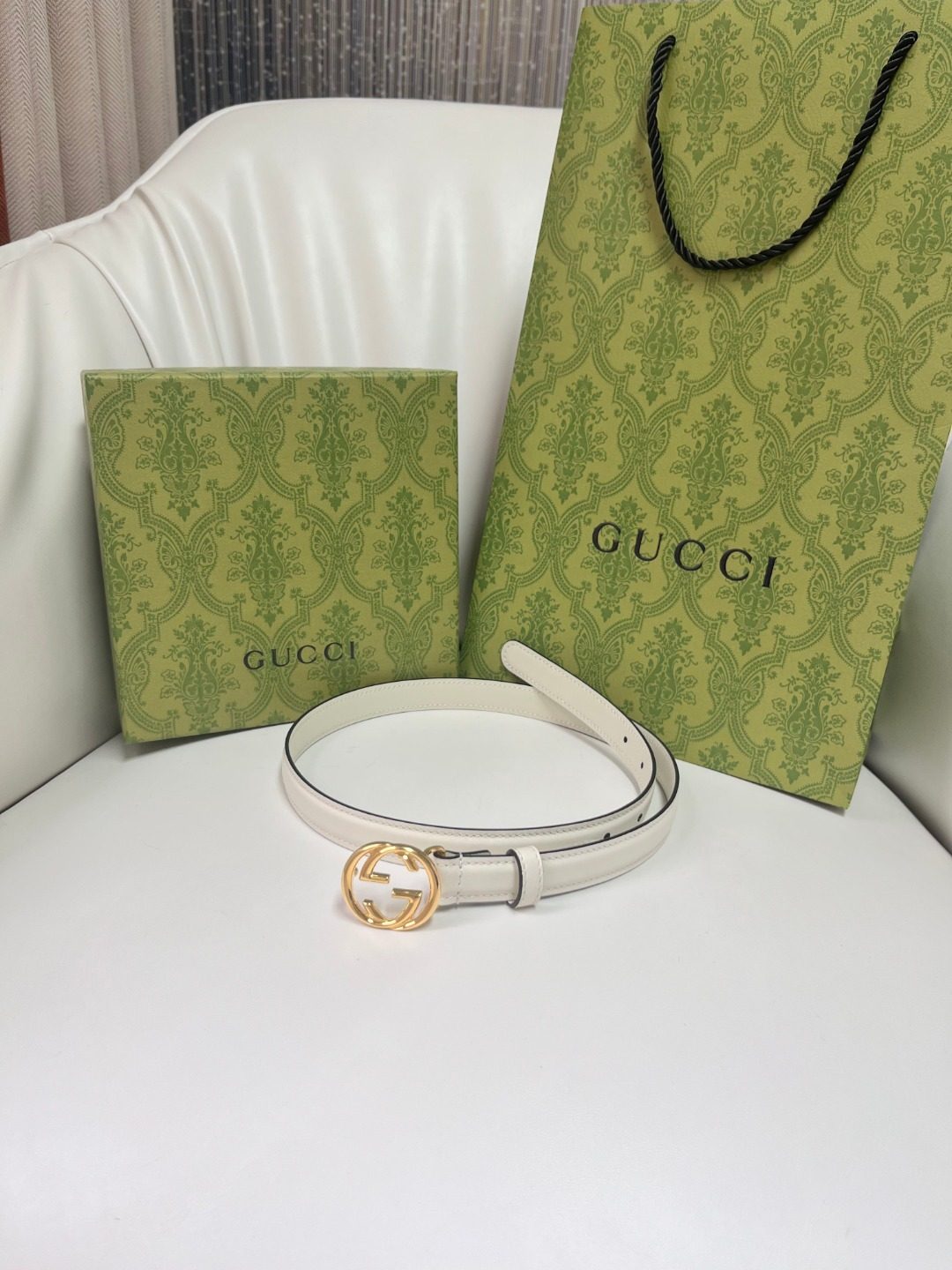 Gucci GG Marmont White Leather Belt