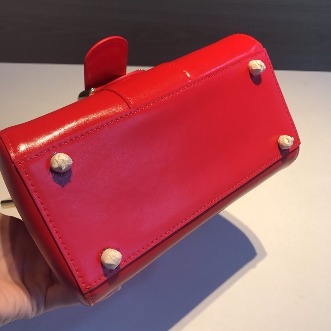 Red Patent Leather Structured Top Handle Bag