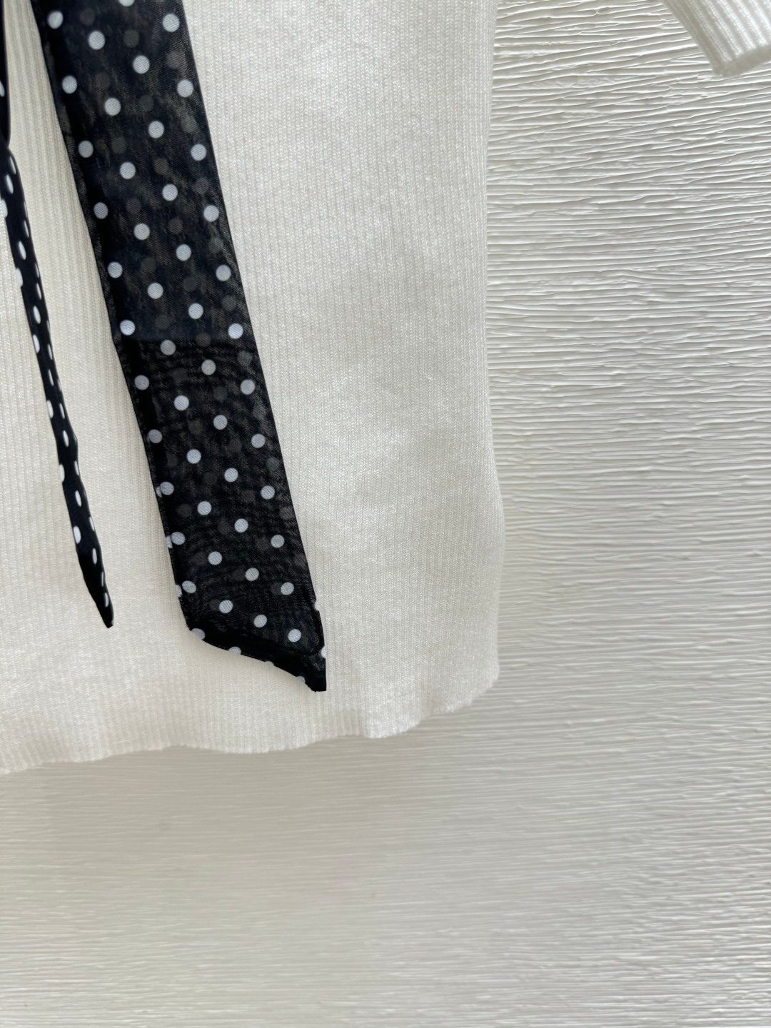 Polka Dot Ribbon Collar Knit Cardigan