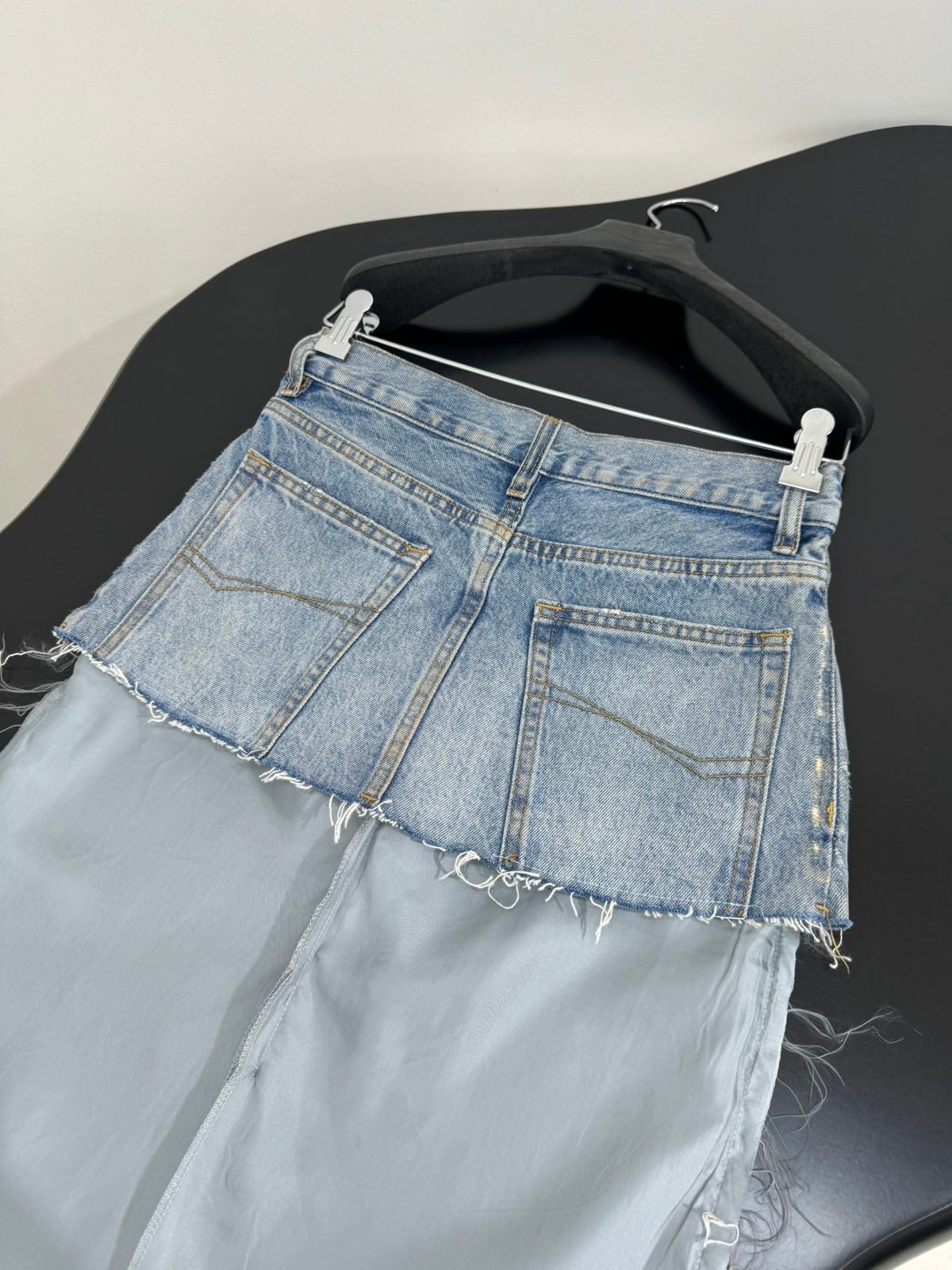 Distressed Denim Layered Skirt