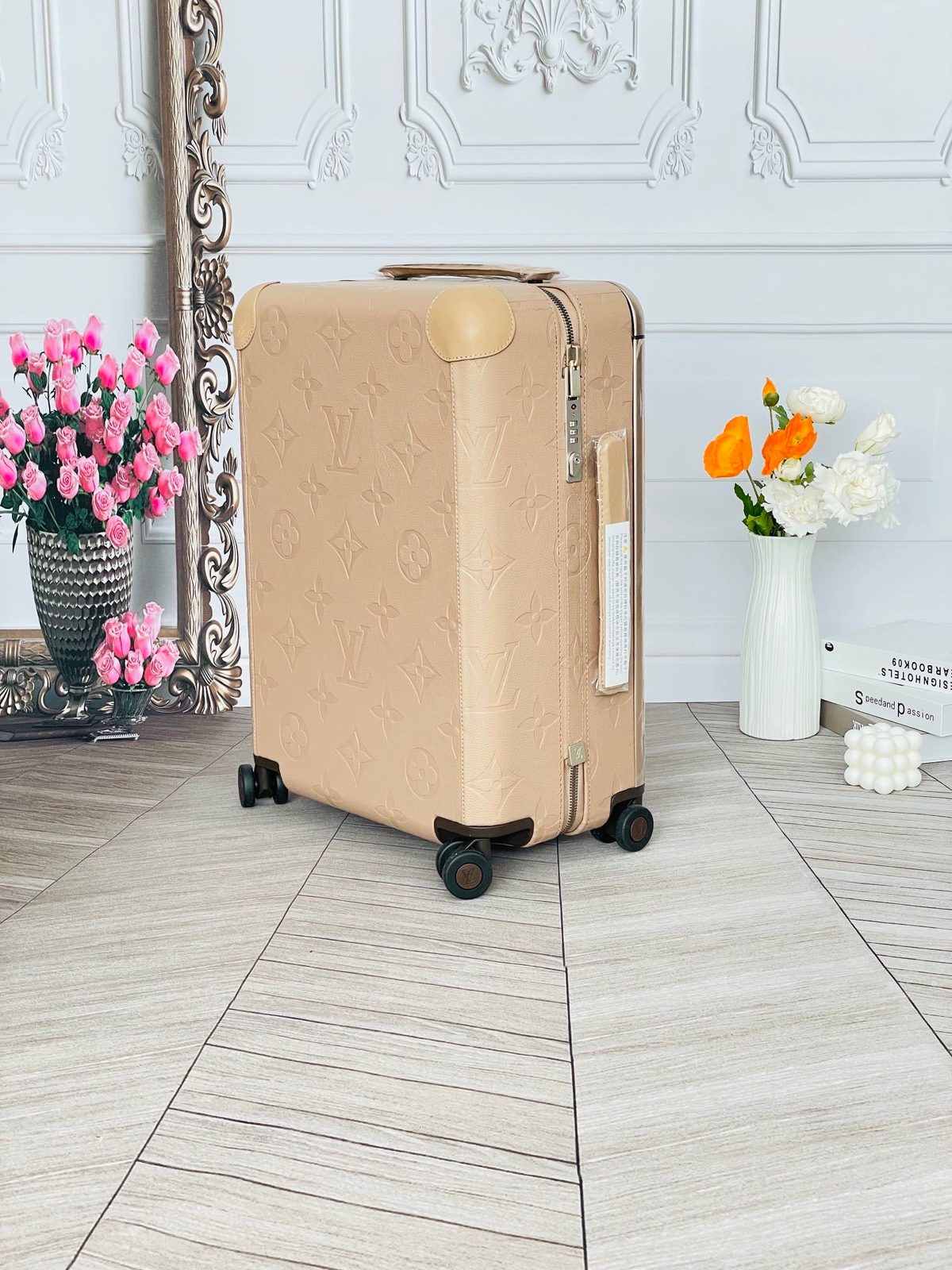 Louis Vuitton Monogram Embossed Cream Carry-On Suitcase