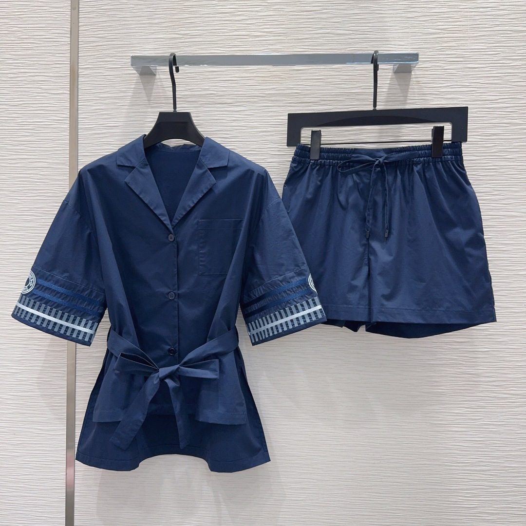 Moncler Navy Cotton Blazer and Shorts Set