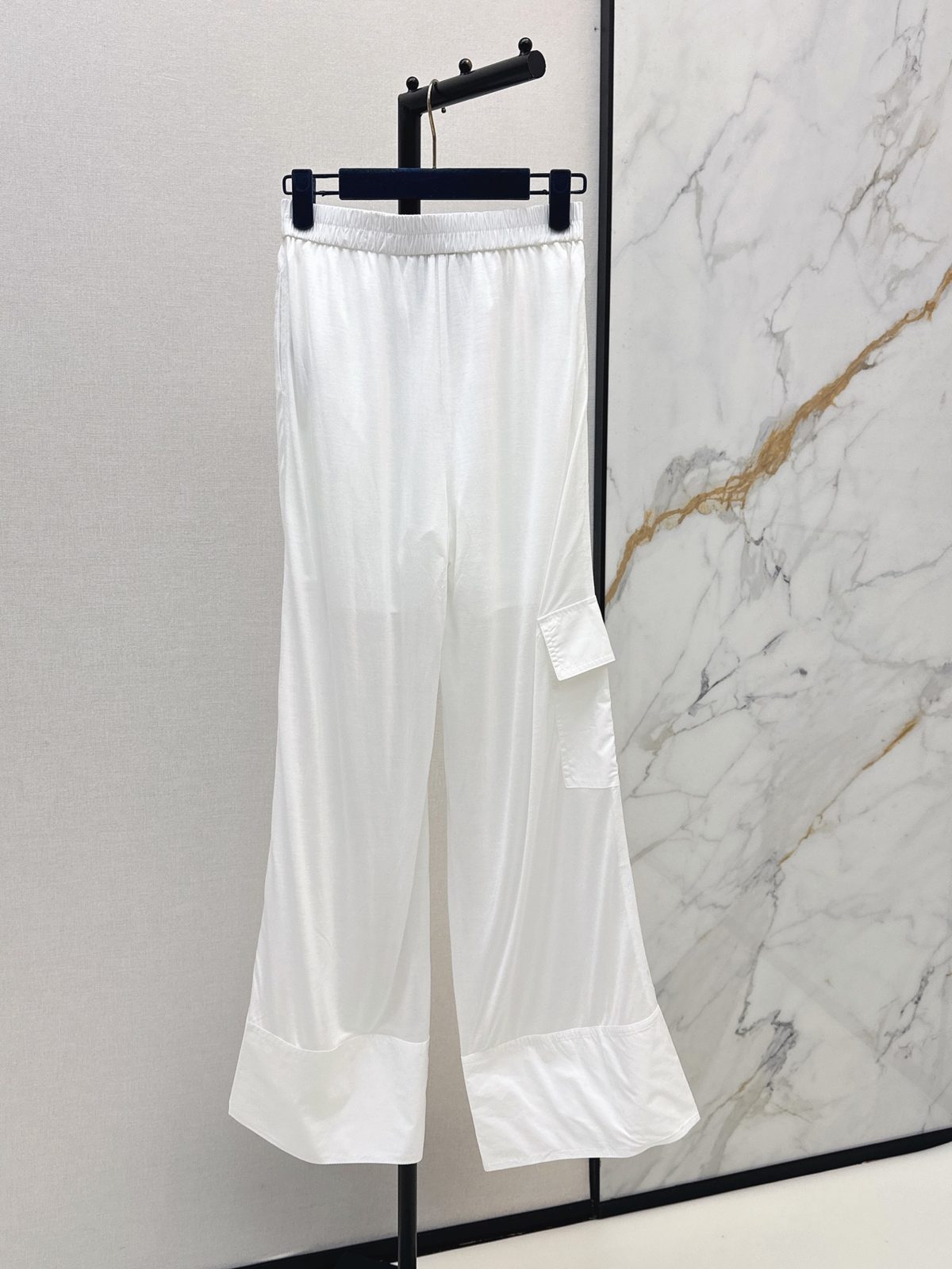 White Pleated Cotton Relaxed Fit Trousers
