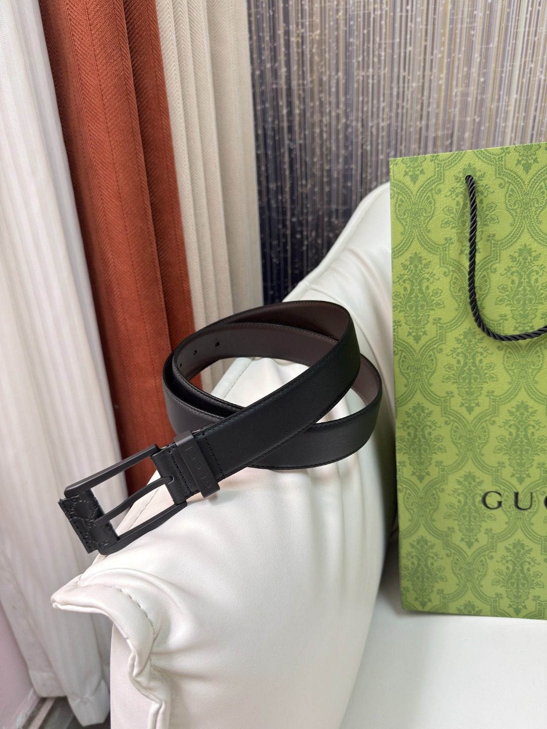 Gucci GG Damask Leather Belt Black