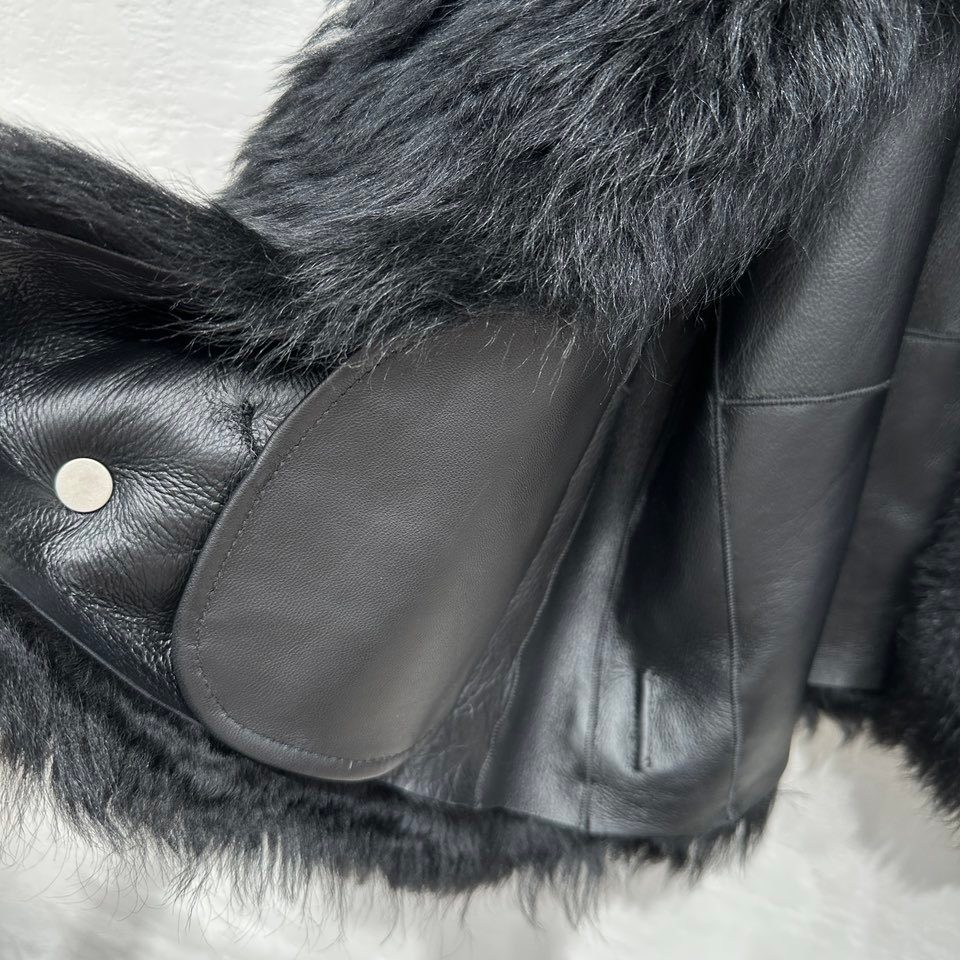 Black Fur Leather Jacket with Belt