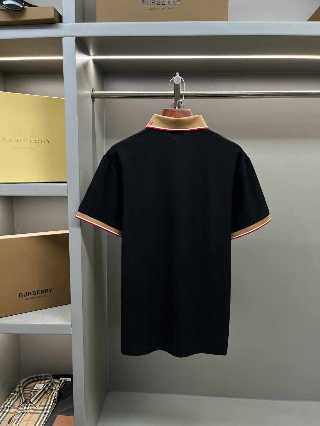 Burberry Striped Collar Polo Shirt Black