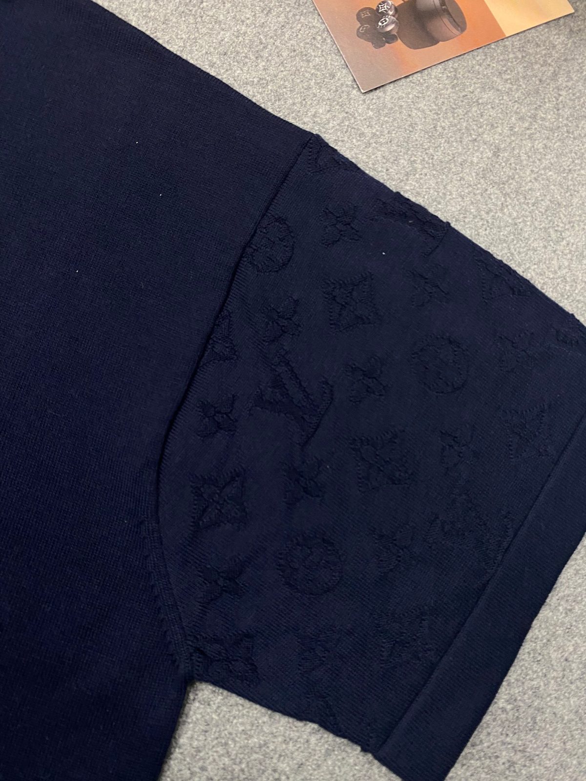 Navy Crewneck T-Shirt with Textured Detail