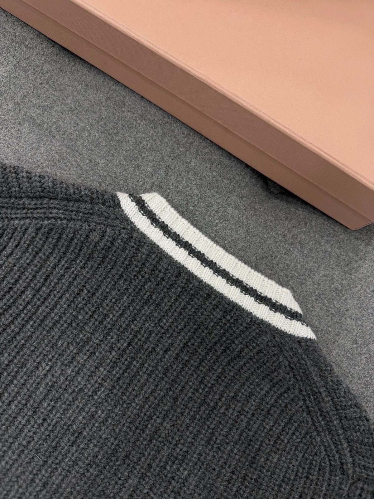 Miu Miu Charcoal Wool Ribbed Crewneck Sweater