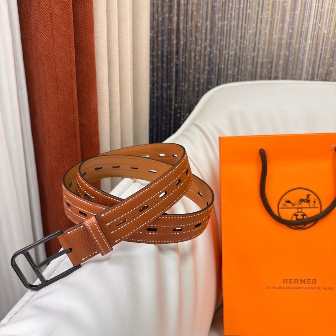 Hermès Leather Belt with Palladium Buckle
