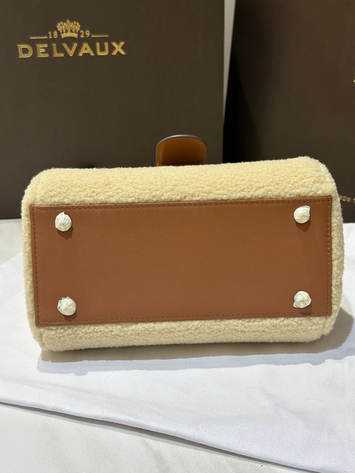Delvaux Cream Wool Leather Shoulder Bag