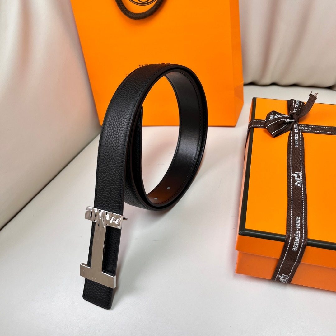 Hermès Reversible Leather Belt Black