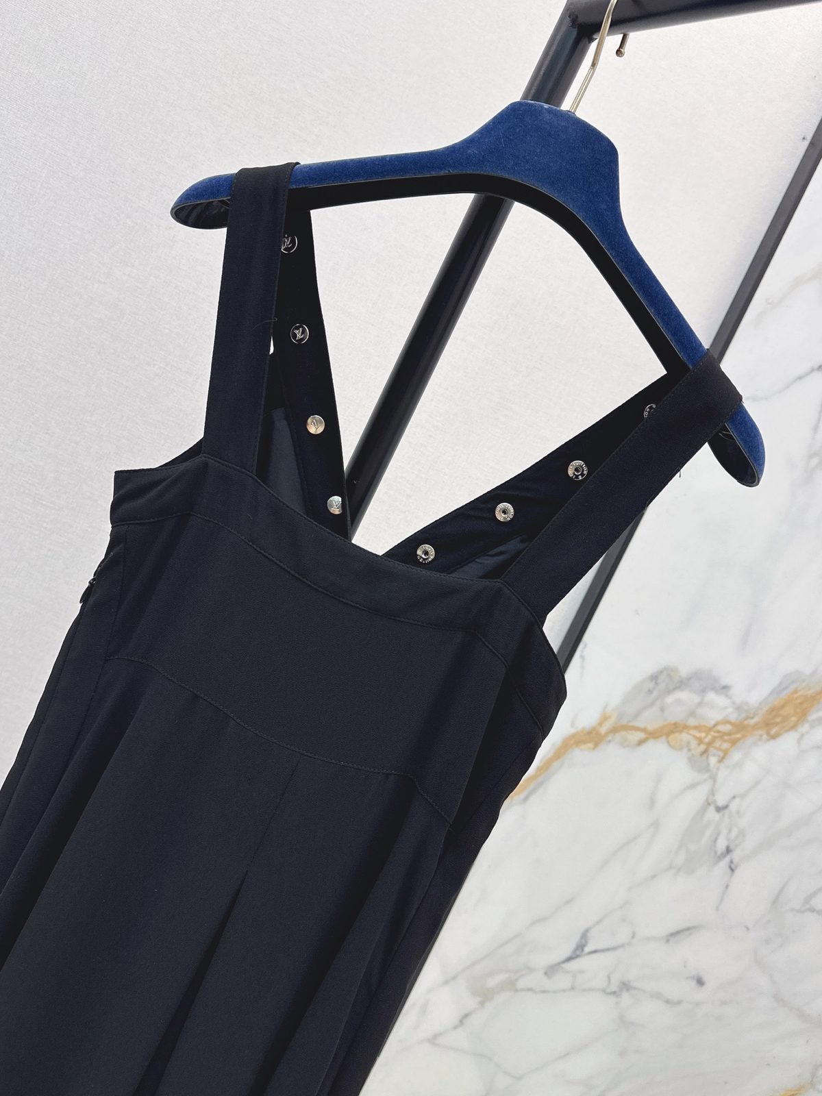 Black Pleated Sleeveless Dress with Metal Details