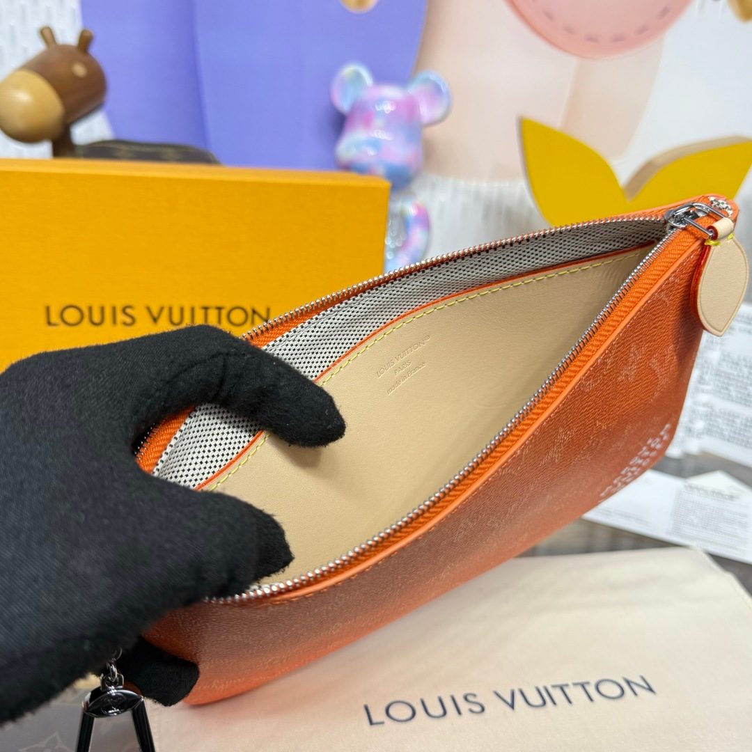 Louis Vuitton Orange Leather Zip Pouch