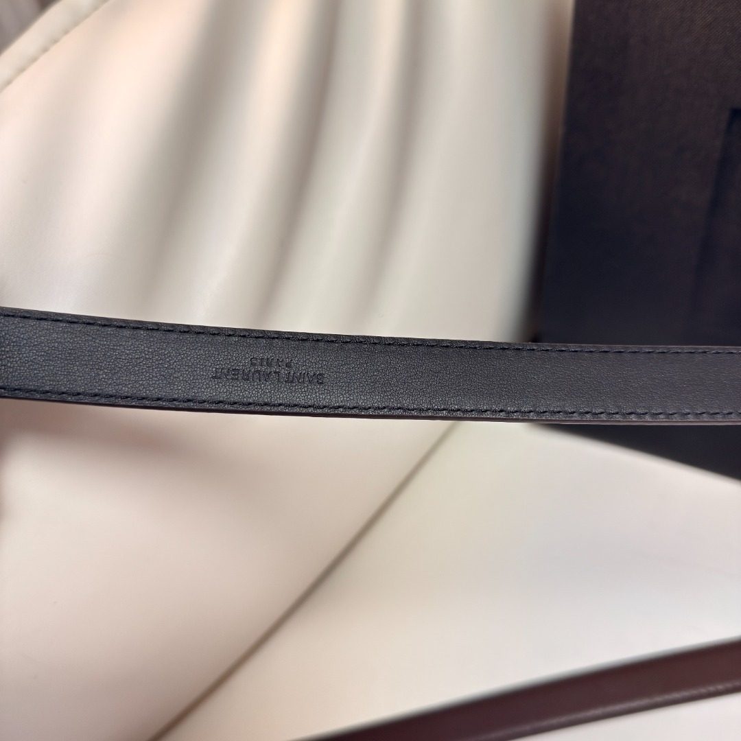 Yves Saint Laurent Leather Belt with Gold Buckle