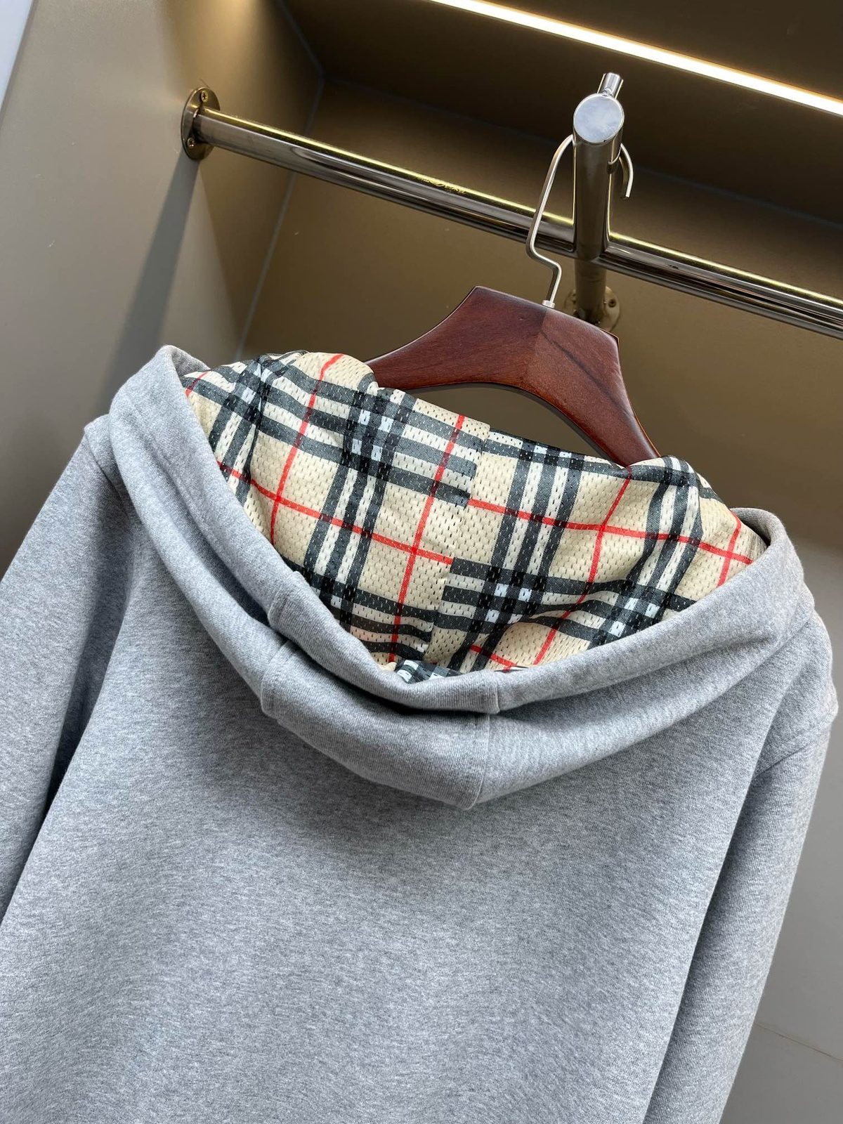 Burberry Check Lined Zip Hoodie Black
