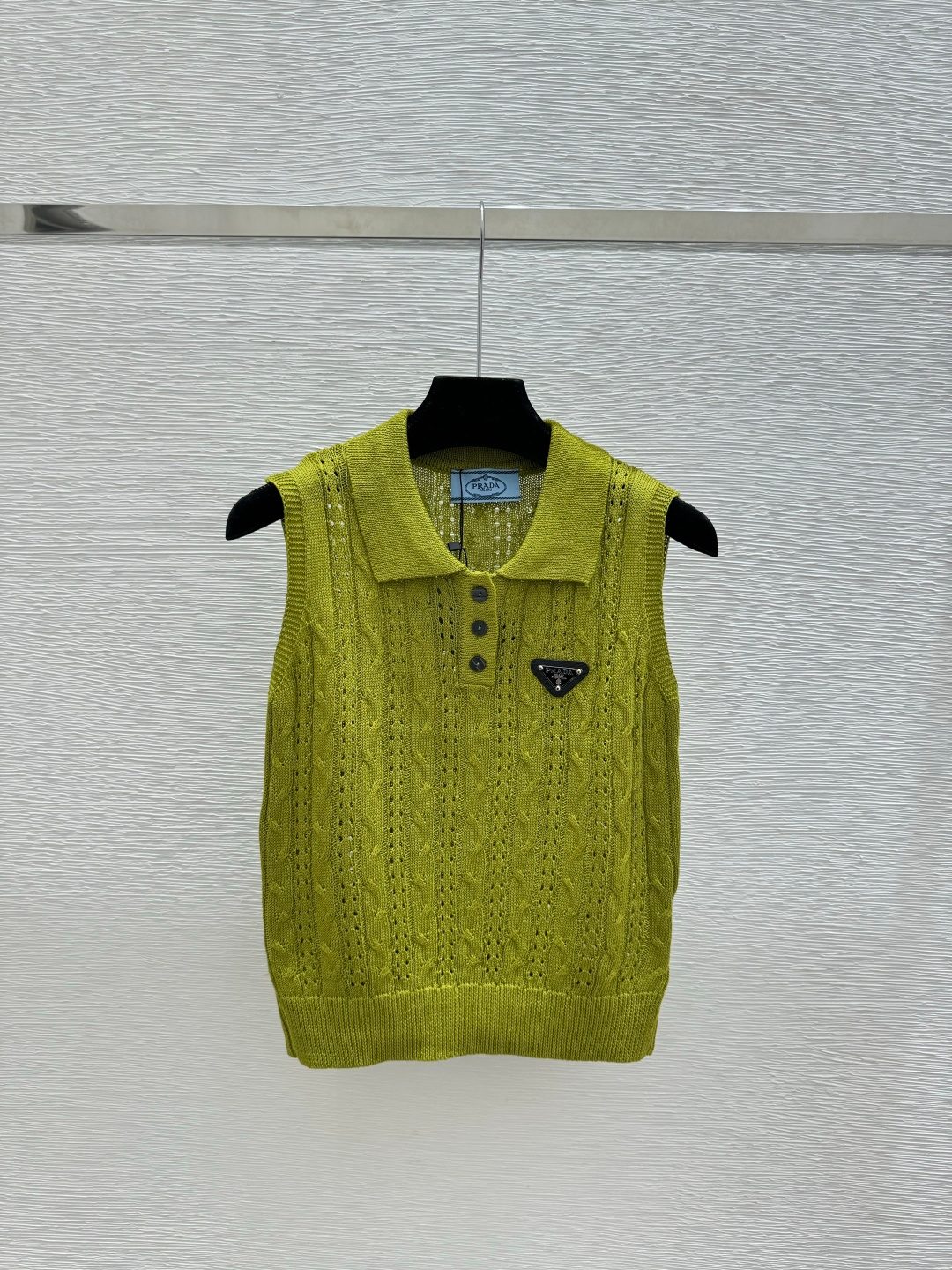 Prada Cable Knit Wool Vest Lime