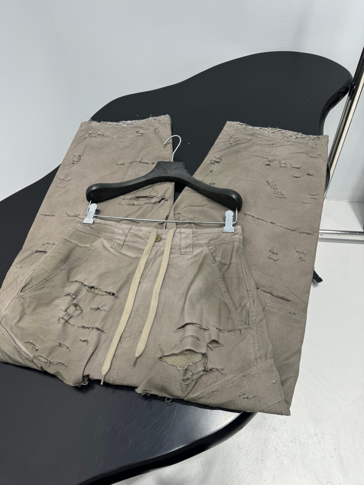 Distressed Cargo Pants with Drawstring Details