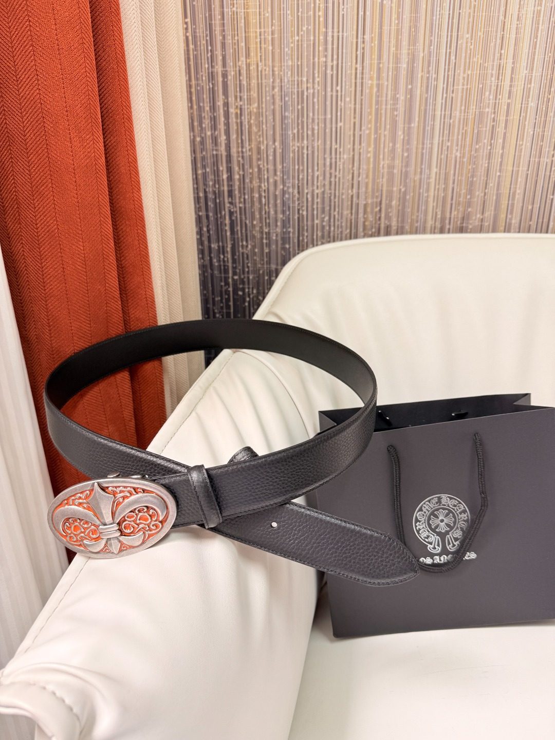 Chrome Hearts Leather Belt with Ornamental Buckle