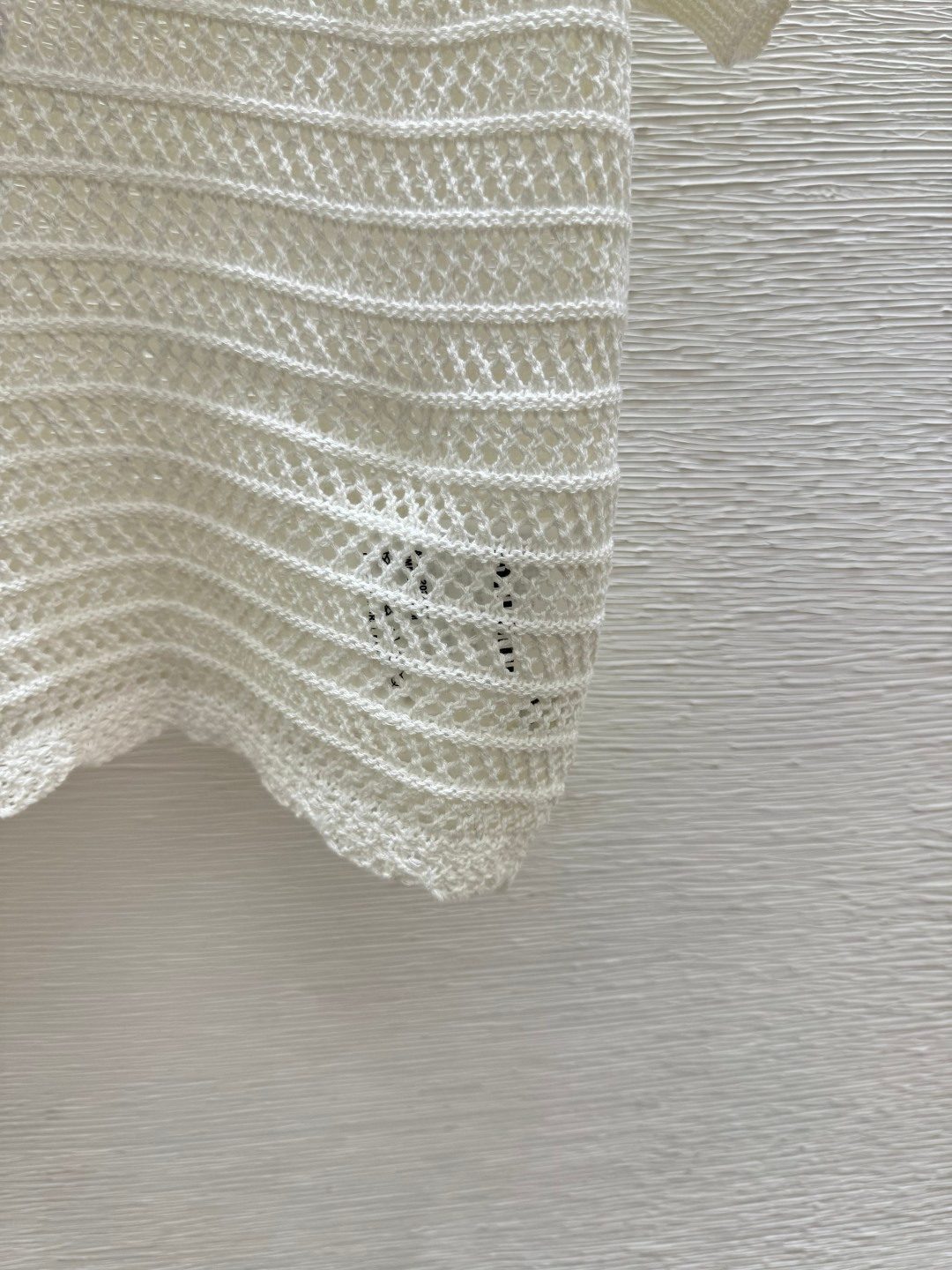 Cream Knit Openwork Sweater with Stripes