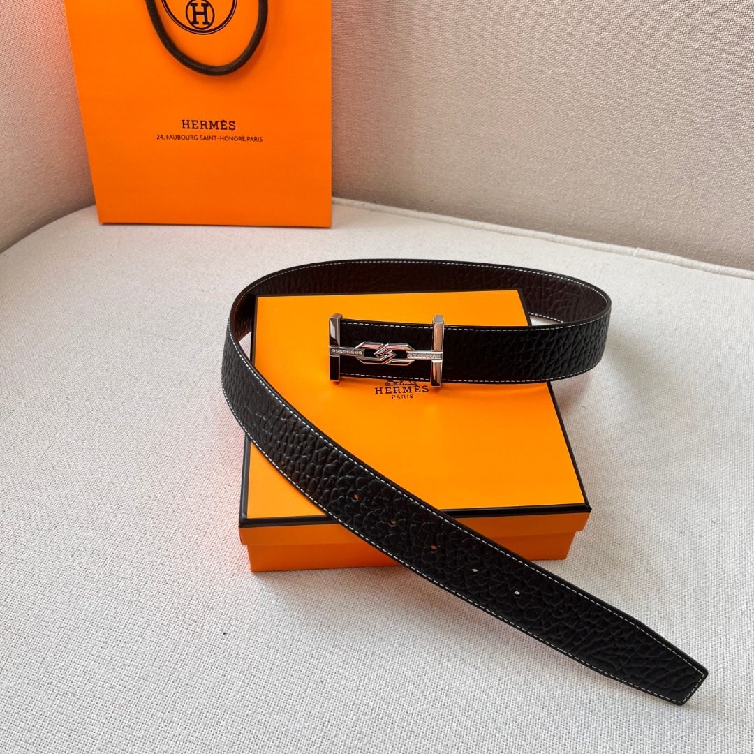 Hermès Black Leather Belt with H Buckle