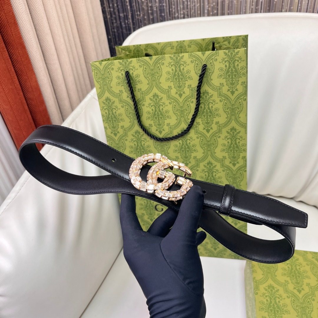 Gucci GG Marmont Black Leather Belt